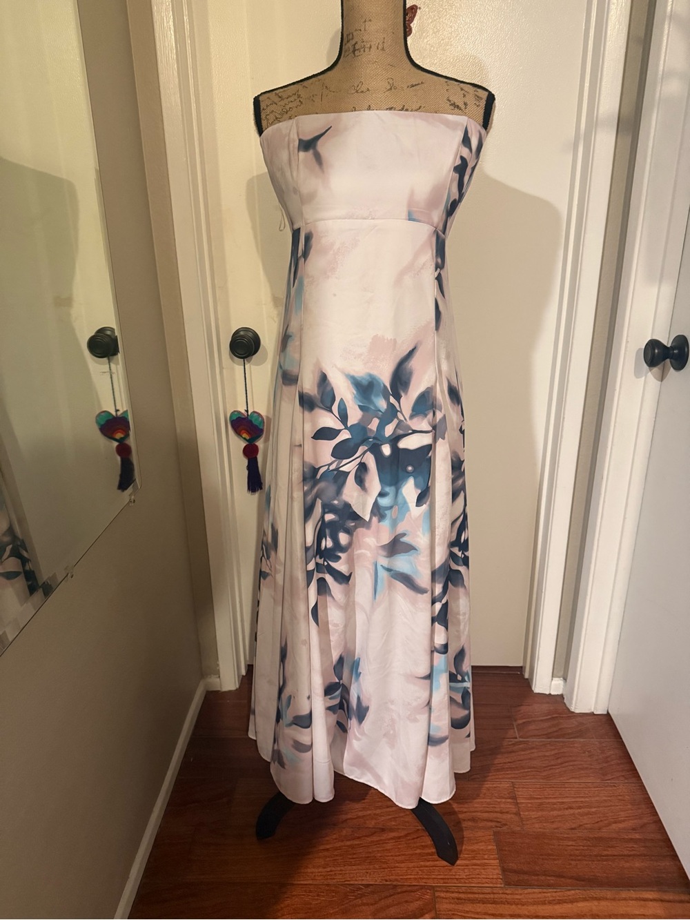Abercrombie & Fitch Strapless Floral Maxi Dress in Pale Pink and Blue